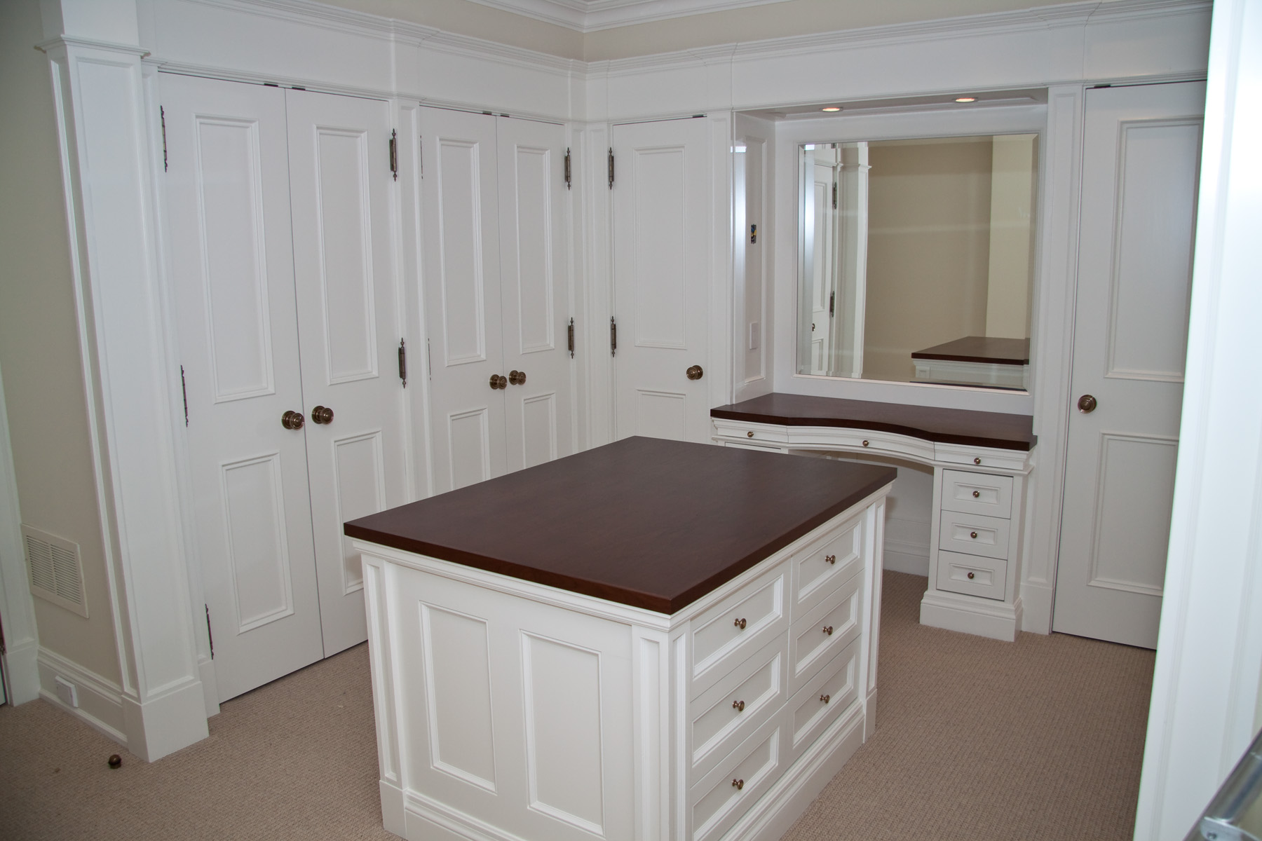Walk In Closet With Make Up Counter And Dresser Island Home